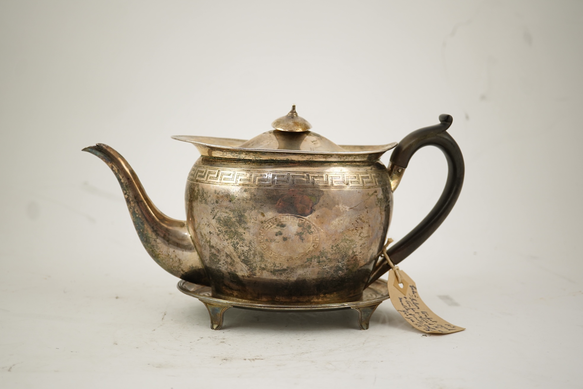 A George III silver oval teapot and matching oval stand, by John Eames